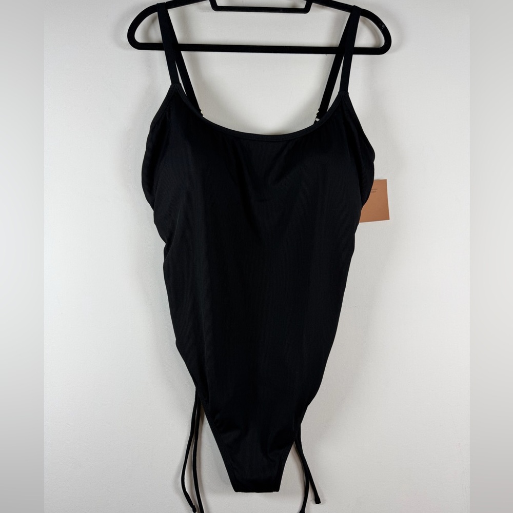 Women's Ribbed Adjustable Drawstring One Piece Swimsuit Shade & Shore Black 18 - Picture 7 of 12